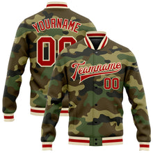 Laden Sie das Bild in den Galerie-Viewer, Custom Camo Red-Cream Bomber Full-Snap Varsity Letterman Salute To Service Jacket
