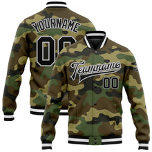 Load image into Gallery viewer, Custom Camo Black-Gray Bomber Full-Snap Varsity Letterman Salute To Service Jacket
