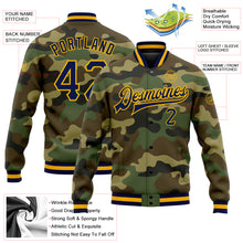 Загрузить изображение в средство просмотра галереи, Custom Camo Navy-Gold Bomber Full-Snap Varsity Letterman Salute To Service Jacket
