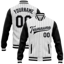 Загрузить изображение в средство просмотра галереи, Custom White Black Pinstripe Black-Gray Bomber Full-Snap Varsity Letterman Two Tone Jacket
