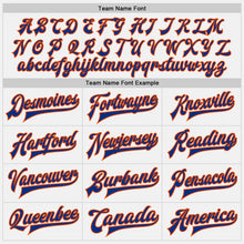 Load image into Gallery viewer, Custom White Royal Pinstripe Royal-Orange Bomber Full-Snap Varsity Letterman Jacket
