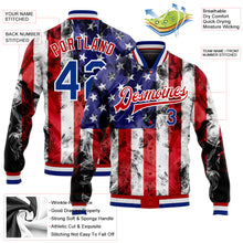 Загрузить изображение в средство просмотра галереи, Custom White Royal-Red American Flag Fashion 3D Bomber Full-Snap Varsity Letterman Jacket
