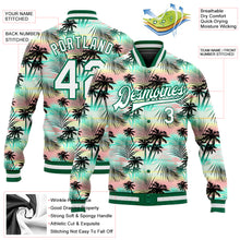 Charger l&#39;image dans la galerie, Custom White White-Kelly Green Hawaii Palm Trees 3D Bomber Full-Snap Varsity Letterman Jacket
