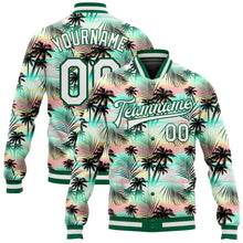 Charger l&#39;image dans la galerie, Custom White White-Kelly Green Hawaii Palm Trees 3D Bomber Full-Snap Varsity Letterman Jacket
