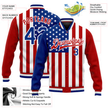 Загрузить изображение в средство просмотра галереи, Custom White Royal-Red American Flag Fashion 3D Bomber Full-Snap Varsity Letterman Jacket
