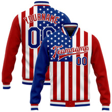 Загрузить изображение в средство просмотра галереи, Custom White Royal-Red American Flag Fashion 3D Bomber Full-Snap Varsity Letterman Jacket
