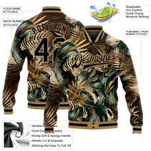 Загрузить изображение в средство просмотра галереи, Custom Black Black-Old Gold Hawaii Palm Trees 3D Bomber Full-Snap Varsity Letterman Jacket
