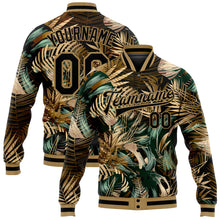 Загрузить изображение в средство просмотра галереи, Custom Black Black-Old Gold Hawaii Palm Trees 3D Bomber Full-Snap Varsity Letterman Jacket
