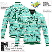 Charger l&#39;image dans la galerie, Custom Aqua Kelly Green-White Hawaii Palm Trees 3D Bomber Full-Snap Varsity Letterman Jacket
