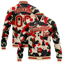 Laden Sie das Bild in den Galerie-Viewer, Custom Camo Red-Cream 3D Bomber Full-Snap Varsity Letterman Salute To Service Jacket
