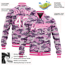 Загрузить изображение в средство просмотра галереи, Custom Camo White-Pink 3D Bomber Full-Snap Varsity Letterman Salute To Service Jacket
