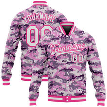 Charger l&#39;image dans la galerie, Custom Camo White-Pink 3D Bomber Full-Snap Varsity Letterman Salute To Service Jacket
