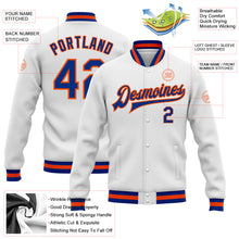 Load image into Gallery viewer, Custom White Royal-Orange Bomber Full-Snap Varsity Letterman Jacket
