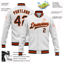 Load image into Gallery viewer, Custom White Black-Orange Bomber Full-Snap Varsity Letterman Jacket
