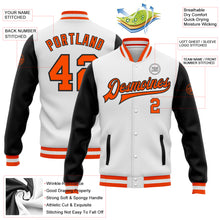 Charger l&#39;image dans la galerie, Custom White Orange-Black Bomber Full-Snap Varsity Letterman Two Tone Jacket
