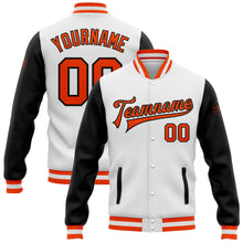 Charger l&#39;image dans la galerie, Custom White Orange-Black Bomber Full-Snap Varsity Letterman Two Tone Jacket
