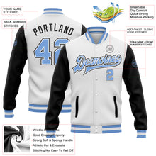 Load image into Gallery viewer, Custom White Light Blue-Black Bomber Full-Snap Varsity Letterman Two Tone Jacket
