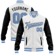 Load image into Gallery viewer, Custom White Light Blue-Black Bomber Full-Snap Varsity Letterman Two Tone Jacket
