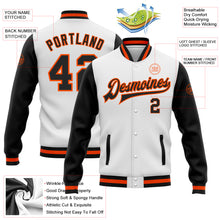 Загрузить изображение в средство просмотра галереи, Custom White Black-Orange Bomber Full-Snap Varsity Letterman Two Tone Jacket
