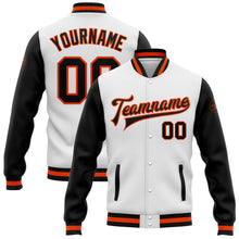 Загрузить изображение в средство просмотра галереи, Custom White Black-Orange Bomber Full-Snap Varsity Letterman Two Tone Jacket
