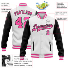 Загрузить изображение в средство просмотра галереи, Custom White Pink-Black Bomber Full-Snap Varsity Letterman Two Tone Jacket
