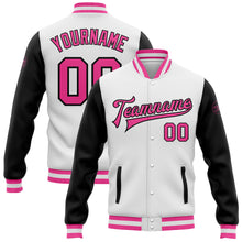 Загрузить изображение в средство просмотра галереи, Custom White Pink-Black Bomber Full-Snap Varsity Letterman Two Tone Jacket
