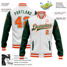 Charger l&#39;image dans la galerie, Custom White Orange-Green Bomber Full-Snap Varsity Letterman Two Tone Jacket
