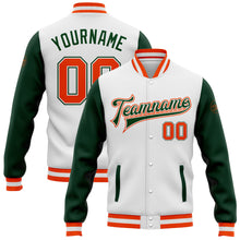 Charger l&#39;image dans la galerie, Custom White Orange-Green Bomber Full-Snap Varsity Letterman Two Tone Jacket
