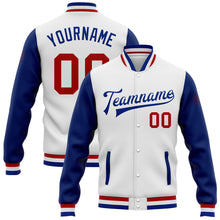 Charger l&#39;image dans la galerie, Custom White Red-Royal Bomber Full-Snap Varsity Letterman Two Tone Jacket
