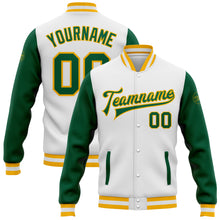 Load image into Gallery viewer, Custom White Kelly Green-Gold Bomber Full-Snap Varsity Letterman Two Tone Jacket
