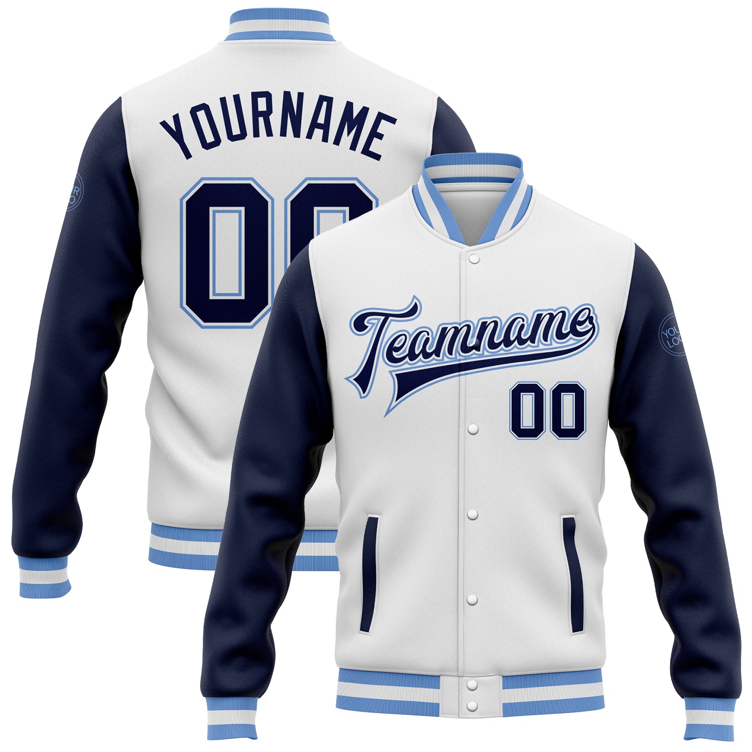 Cheap Custom Light Blue Red-White Bomber Full-Snap Varsity Letterman Jacket  Free Shipping – CustomJerseysPro