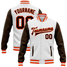 Load image into Gallery viewer, Custom White Brown-Orange Bomber Full-Snap Varsity Letterman Two Tone Jacket
