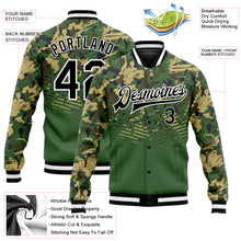 Charger l&#39;image dans la galerie, Custom Camo Black-Kelly Green 3D Bomber Full-Snap Varsity Letterman Salute To Service Jacket
