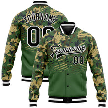 Загрузить изображение в средство просмотра галереи, Custom Camo Black-Kelly Green 3D Bomber Full-Snap Varsity Letterman Salute To Service Jacket
