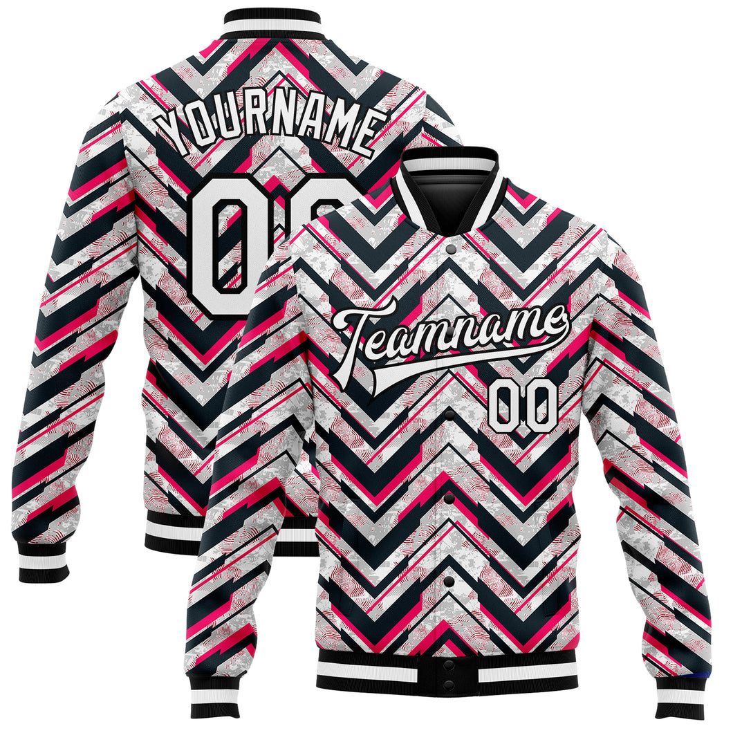 Custom Red White-Black 3D Pattern Design Bomber Full-Snap Varsity Letterman Jacket