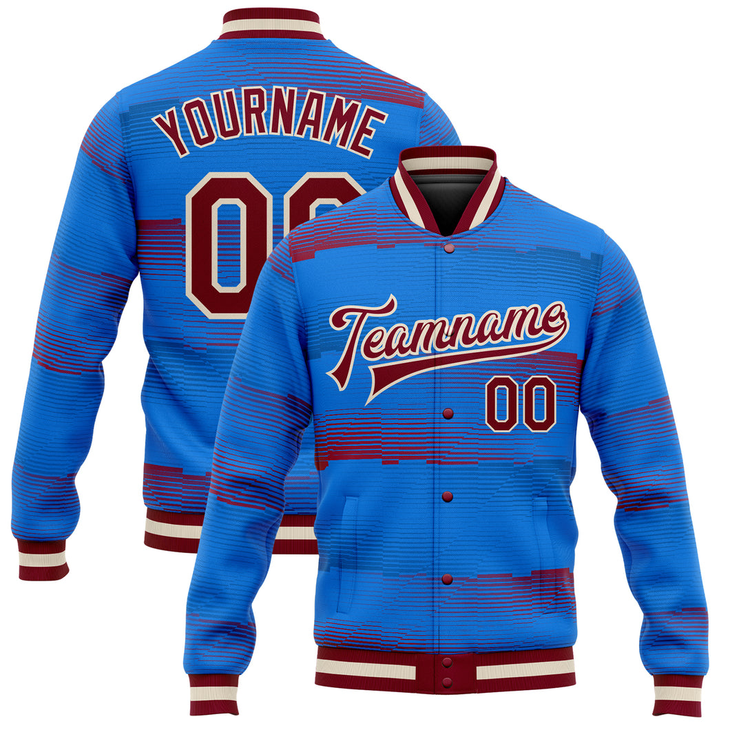 Cheap Custom Royal Crimson-White Bomber Full-Snap Varsity