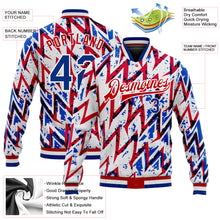 Load image into Gallery viewer, Custom White Royal-Red 3D Pattern Design Bomber Full-Snap Varsity Letterman Jacket
