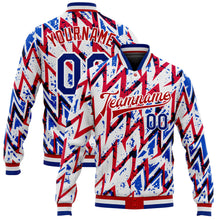 Load image into Gallery viewer, Custom White Royal-Red 3D Pattern Design Bomber Full-Snap Varsity Letterman Jacket
