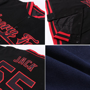 Custom Navy Red-Cream Bomber Full-Snap Varsity Letterman Jacket