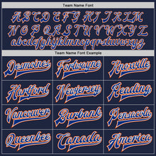 Load image into Gallery viewer, Custom Navy Royal-Orange Bomber Full-Snap Varsity Letterman Jacket
