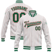 Charger l&#39;image dans la galerie, Custom White Red Pinstripe Kelly Green-Red Bomber Full-Snap Varsity Letterman Jacket
