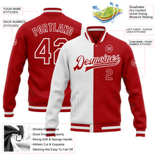 Charger l&#39;image dans la galerie, Custom White Red Bomber Full-Snap Varsity Letterman Split Fashion Jacket
