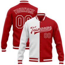 Charger l&#39;image dans la galerie, Custom White Red Bomber Full-Snap Varsity Letterman Split Fashion Jacket
