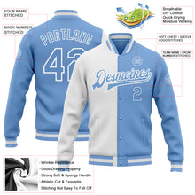 Загрузить изображение в средство просмотра галереи, Custom White Light Blue Bomber Full-Snap Varsity Letterman Split Fashion Jacket
