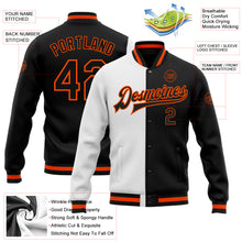 Load image into Gallery viewer, Custom White Black-Orange Bomber Full-Snap Varsity Letterman Split Fashion Jacket
