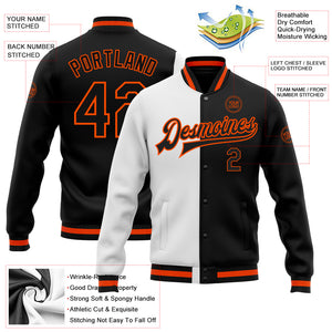 Custom White Black-Orange Bomber Full-Snap Varsity Letterman Split Fashion Jacket