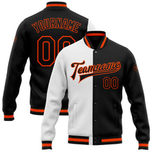 Load image into Gallery viewer, Custom White Black-Orange Bomber Full-Snap Varsity Letterman Split Fashion Jacket
