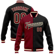 Load image into Gallery viewer, Custom Black Crimson Cream-Maroon Bomber Full-Snap Varsity Letterman Split Fashion Jacket
