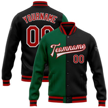 Загрузить изображение в средство просмотра галереи, Custom Black Red-Kelly Green Bomber Full-Snap Varsity Letterman Split Fashion Jacket
