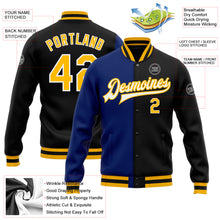 Charger l&#39;image dans la galerie, Custom Black Gold-Royal Bomber Full-Snap Varsity Letterman Split Fashion Jacket
